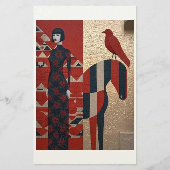 Papelaria Mulher vestida em flor, cavalo de controle e passa (Frente)