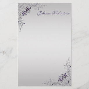 Papelaria nº 3 Ornamentado Roxo Prateado com Suavimentos com