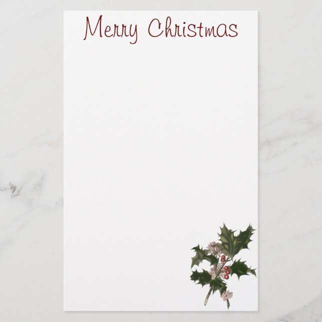 Papelaria Natal Antigo, Planta de Azevinho Verde com Frutas (Frente)
