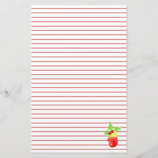 Papelaria Natal Mitten Holly Red Lined (Frente)