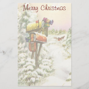 Papelaria Natal vintage, caixas postais na paisagem do