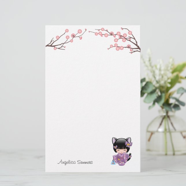 Papelaria Neko Kokeshi Doll Cat Ears Geisha Girl (Em pé/Frente)