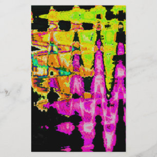 Papelaria Neon Glitch Abstrato Art Impressão