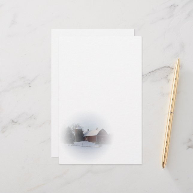 Papelaria Neve coberta de Red Winter Country Barn (Frente/Verso In Situ)