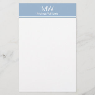 Papelaria Nome branco e azul de bebê minimalista com monogr