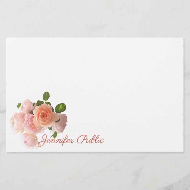 Papelaria Nome Calligrafado Rosa de Aquarela Modelo Floral (Frente)
