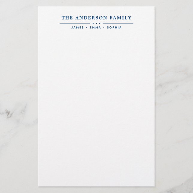 Papelaria Nome da Família Script Tipografia Azul Marinho (Frente)