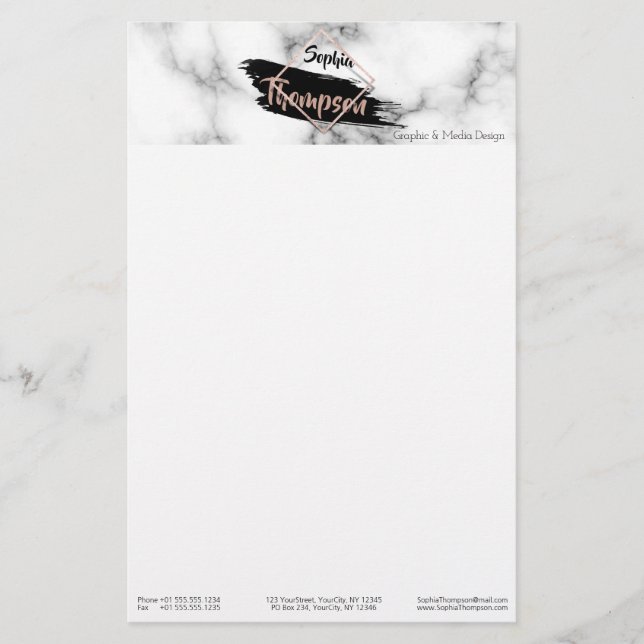 Papelaria Nome da Largura do Traço de Tinta Moderna do Marbl (Frente)