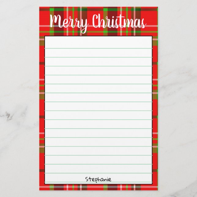 Papelaria Nome Merry Christmas Red/Green Tartan Xadrez (Frente)