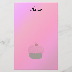 Papelaria Nome personalizado cupcake brilhante cor-de-rosa