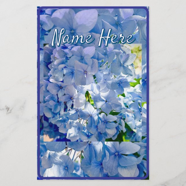 Papelaria Nome Personalizado de Hydrangea Azul (Frente)