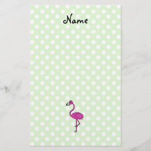 Papelaria Nome personalizado flamingo bolinhas verdes