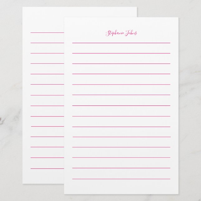 Papelaria Nome Personalizado Monograma Branco Cor-de-Rosa Vi (Frente/Verso)