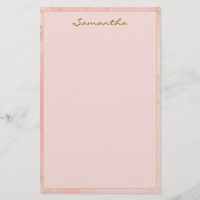 Papelaria Nome personalizado rosa e Dourado (Frente)