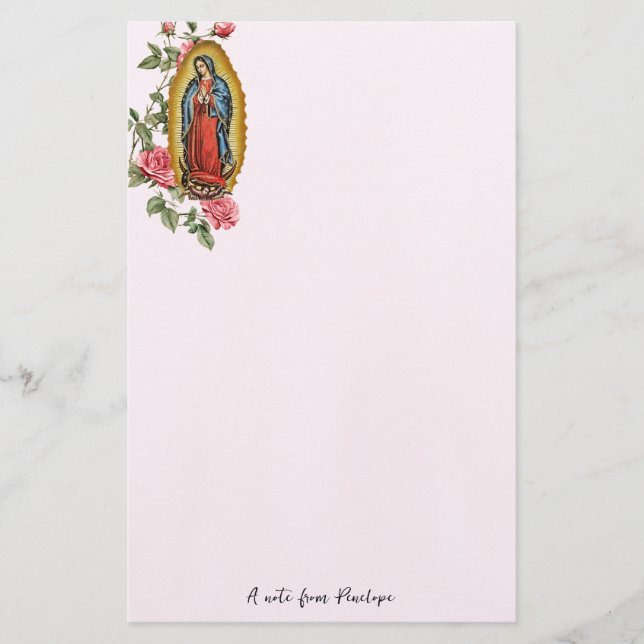 Papelaria Nossa Senhora de Guadalupe Rosa Rosas Personalizad (Frente)