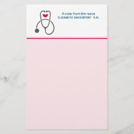 Papelaria Nota do Estetoscópio e Coração Enfermeiro