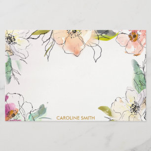Papelaria Nota Floral com Cor de Água Moderna Chic