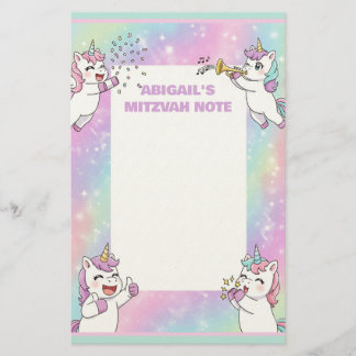 Papelaria Nota Mitzvah Personalizada, Cor-de-Rosa, Unicórnio