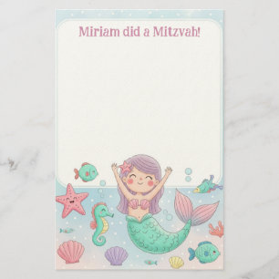 Papelaria Nota Mitzvah Personalizada de Sereia Bonita