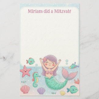 Papelaria Nota Mitzvah Personalizada de Sereia Bonita