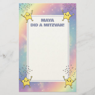 Papelaria Nota Mitzvah Personalizada Estrelas do Rainbow Con