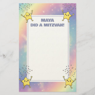Papelaria Nota Mitzvah Personalizada Estrelas do Rainbow Con