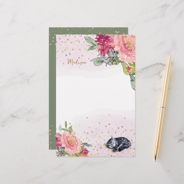 Papelaria Notas da Garota de Ilustração de Gato Sonolento (Frente/Verso In Situ)