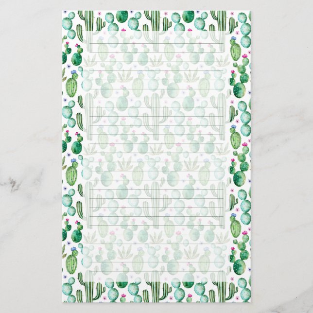 Papelaria O cacto da aguarela planta o teste padrão (Frente)