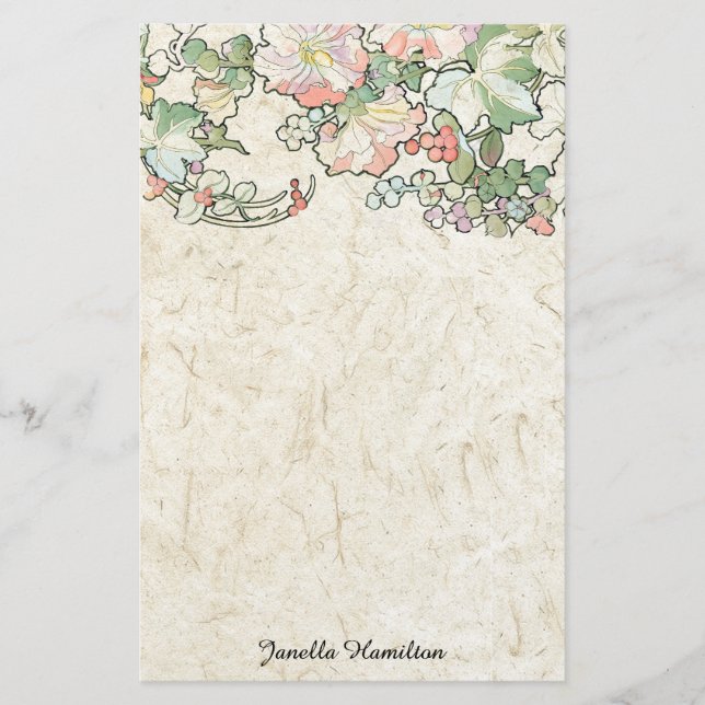 Papelaria O Hollyhock de Nouveau Mucha da arte floresce (Frente)