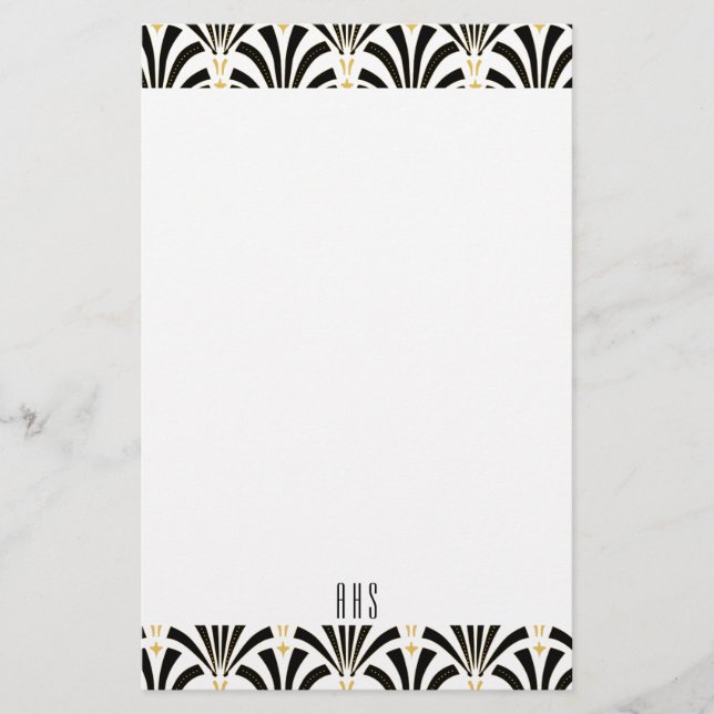 Papelaria o preto do art deco do 1920 ventila letras (Frente)