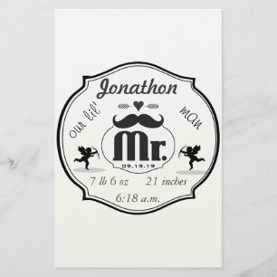 Papelaria O Sr. Mustache Lil Man Baby Boy Stats