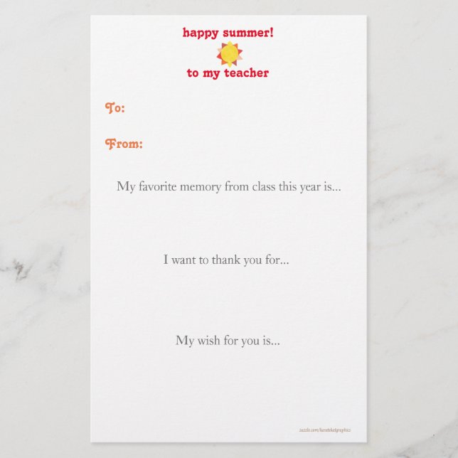 Papelaria Obrigado final do ano do professor você nota - a (Frente)