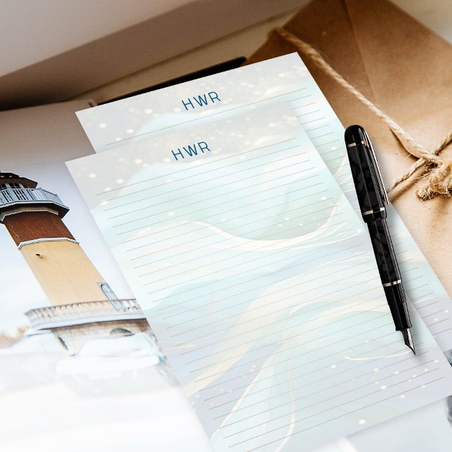 Papelaria Ocean Waves Lined Monogram Writing Paper (Criador carregado)