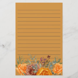 Papelaria Orange Burgundy Floral Greenery Lined