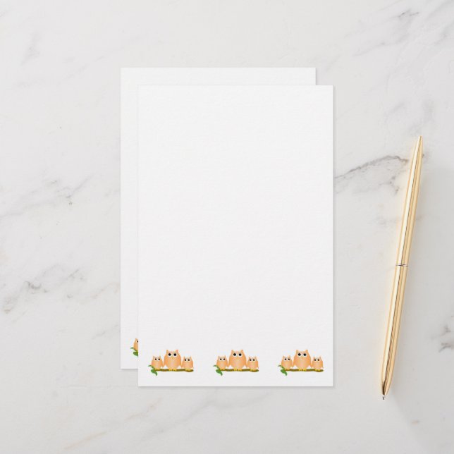 Papelaria Orange Owls Design (Frente/Verso In Situ)