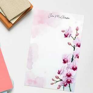 Papelaria Orquídeas Elegantes Românticas Rosa em Aquarela