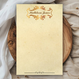 Papelaria Ouro Antigo Ornamentado | Nome Personalizado | Pap