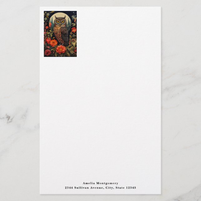 Papelaria Owl at Night with a Full Moon (Frente)