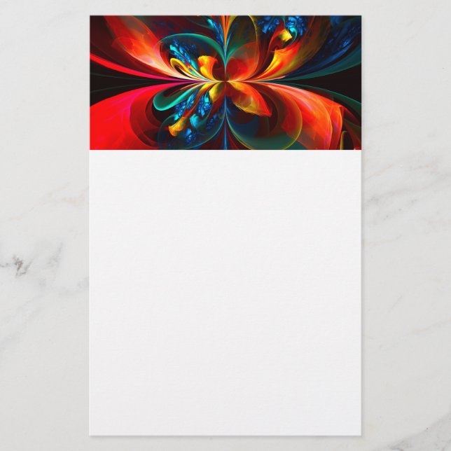 Papelaria Padrão Azul Laranja-Abstrato Floral Moderno #14 (Frente)