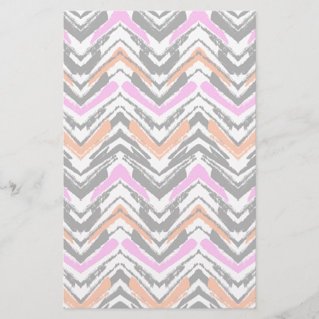 Papelaria Padrão Chevron Preto, Laranja E Rosa Desenhado À M (Frente)