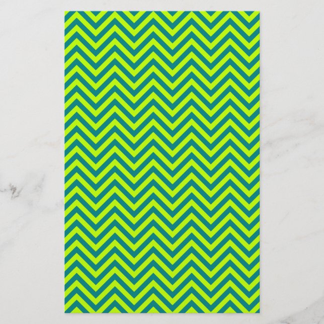 Papelaria Padrão Chevron Teal E Verde limão (Frente)