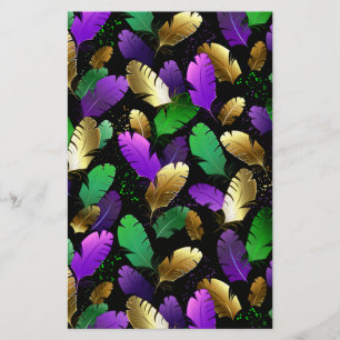 Papelaria Padrão contínuo com penas de Mardi Gras
