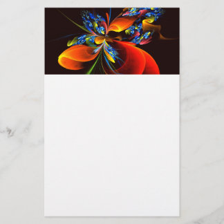 Papelaria Padrão de Abstrato de Arte Floral Azul Laranja Mod