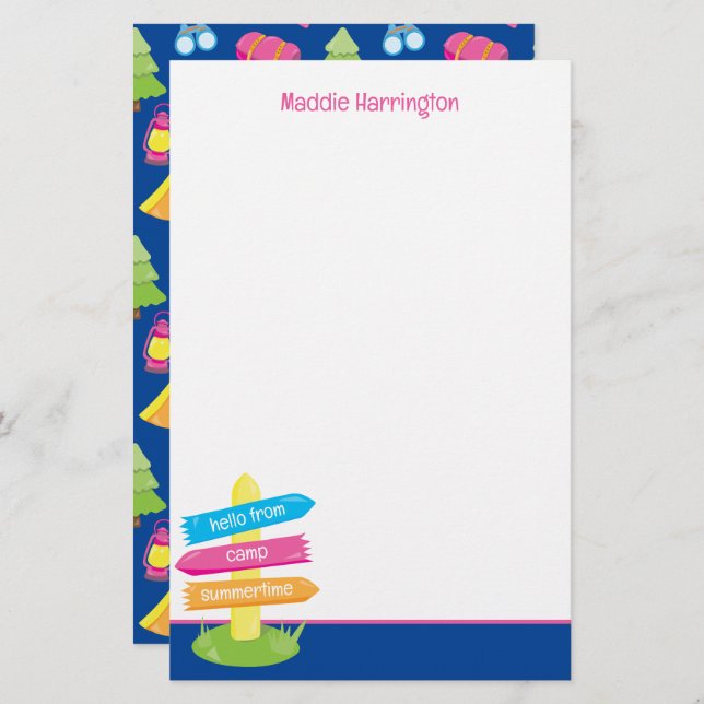 Papelaria Padrão de acampamento de verão bonito (Frente/Verso)