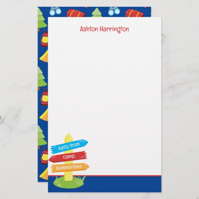 Papelaria Padrão de acampamento de verão bonito (Frente/Verso)