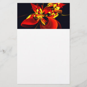 Papelaria Padrão de Arte Abstrata Floral Amarelo Vermelho Mo