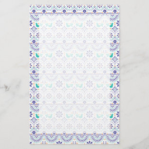 Papelaria Padrão de Arte Folk do Azulejo de Pássaros Mexic