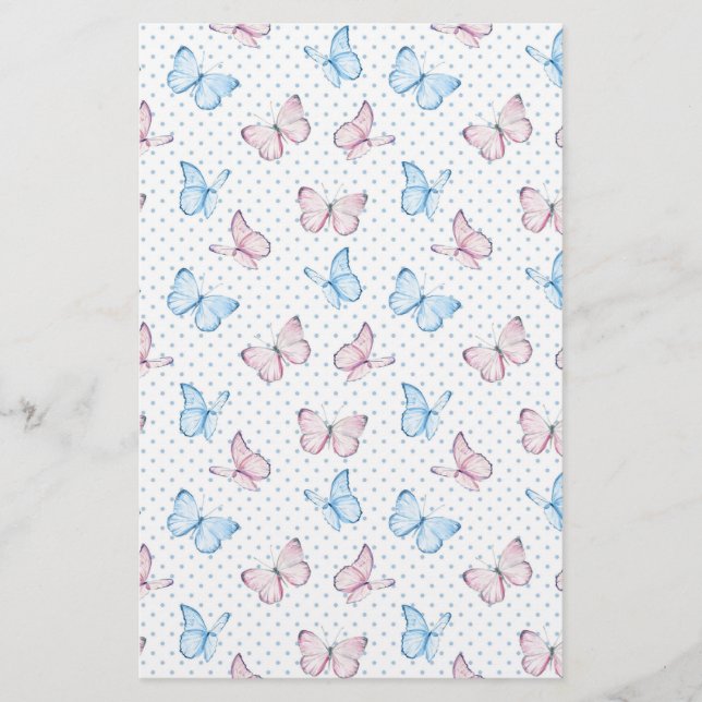 Papelaria padrão de bolinhas da borboleta de aquarela (Frente)