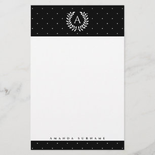 Papelaria Padrão de Bolinhas Monograma Louro Branco no Preto