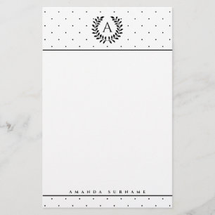 Papelaria Padrão de Bolinhas Monograma Louro Preto e Branco